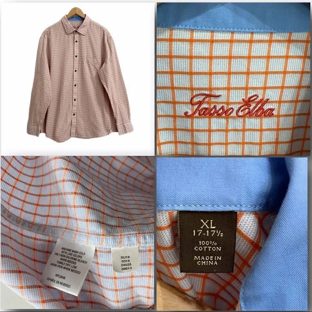 Tasso Elba Grid Pattern Button Down Shirt Blue